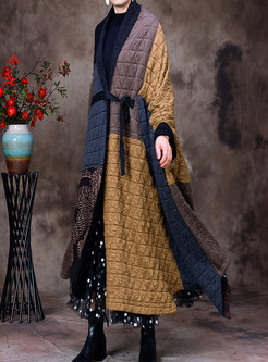 Vintage Boxy Color Contrast Chunky Long Coats For Women