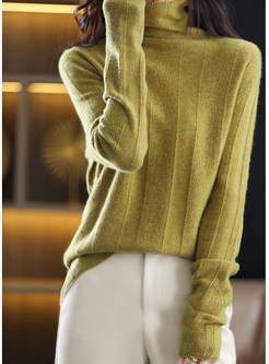 High Neck Wool Ribbed Womens Knit Jumper