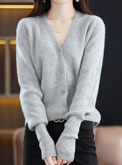 Basic V-Neck Single-Breasted Wool Open Front Knitted For Women