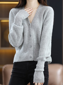 Basic V-Neck Single-Breasted Wool Open Front Knitted For Women