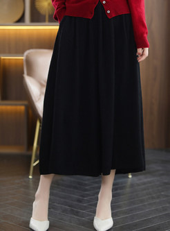 Basic Wool Solid Midi Skirts For Women