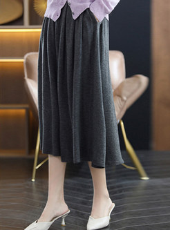 Basic Wool Solid Midi Skirts For Women
