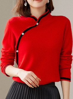 Vintage Cashmere-Blend Mock Neck Cropped Tops For Women