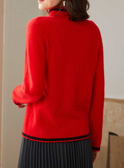 Vintage Cashmere-Blend Mock Neck Cropped Tops For Women