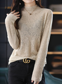 Women's Crew Neck Water Soluble Lace Wool Knitted Jumper