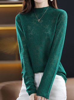 Women's Crew Neck Water Soluble Lace Wool Knitted Jumper