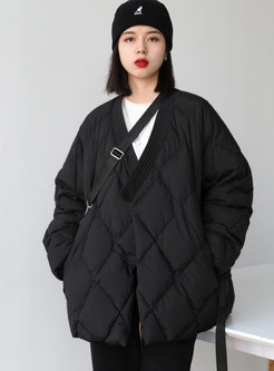 Women's Relaxed V-Neck Quilted Boxy Puffer Jackets