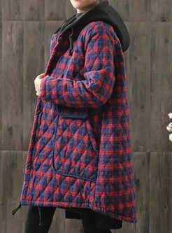 Vintage Plaid Hooded Single-Breasted Winter Coats For Women