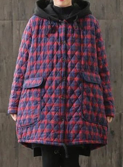 Vintage Plaid Hooded Single-Breasted Winter Coats For Women