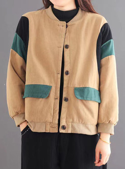 Crew Neck Color Contrast Cropped Women Anorak Jackets