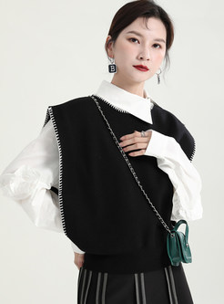 Chic Crew Neck Knitted Waistcoat For Women