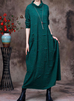 High Neck Exclusive Ruched Casual Dresses