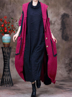 Premium Hooded Color Contrast Thick Long Cardigan Outwear For Women