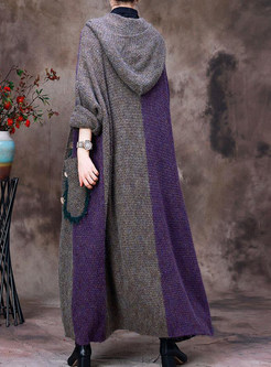 Premium Hooded Color Contrast Thick Long Cardigan Outwear For Women