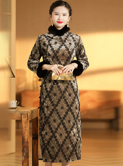 Tailored Fur-Trimmed Thick Slim Cheongsam Dresses