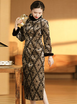 Tailored Fur-Trimmed Thick Slim Cheongsam Dresses