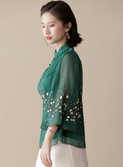 Pretty 3/4 Sleeve Embroidered Dressy Tops For Women