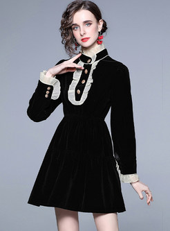 Mock Neck Distored Selvedge Long Sleeve Little Black Dresses