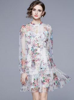Glamorous Lace Floral Print A-Line Dresses