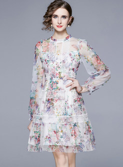 Glamorous Lace Floral Print A-Line Dresses