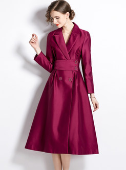 Large Lapels Long Sleeve Thickened Gathered Waist Cocktail Dresses