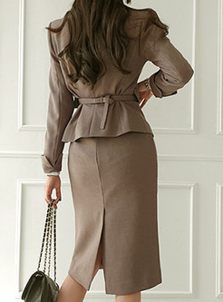 Commuter Fitted Single-Breasted Office Skirt Suits For Women
