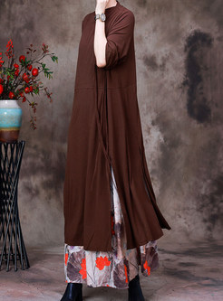 Vintage Irregular Split Patchwork Long Dresses