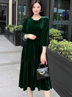 Elegant Velvet Oversize Solid Color Casual Dresses