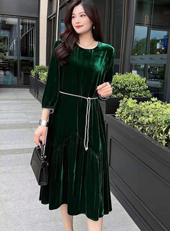 Elegant Velvet Oversize Solid Color Casual Dresses