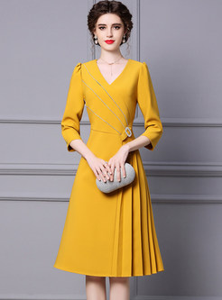 Elegant V-Neck Asymmetrical 3/4 Sleeve Cocktail Dresses
