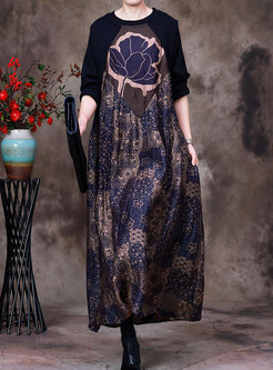 Vintage Knitted Patch Printed Slouchy Long Dresses