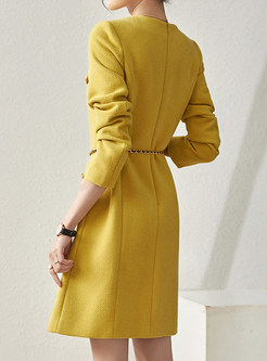 Fitted Single-Breasted Long Sleeve Shift Dresses