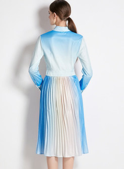 Dreamy Turn-Down Collar Gradient Pleated Skater Dresses