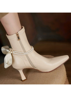 Glamorous Pointed Toe Beading Decoration Bootie For Women