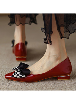 Pointed Toe Bow-Embellished Low-Front Flat Shoes For Women