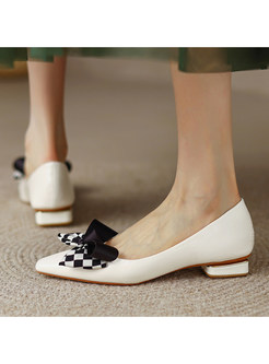Pointed Toe Bow-Embellished Low-Front Flat Shoes For Women