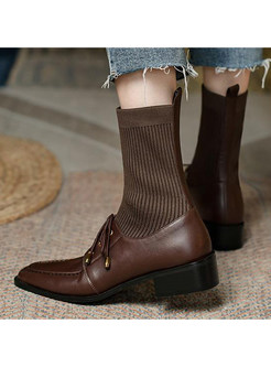Women's Chic Lace-Up Fastening Knitted Patch Bootie