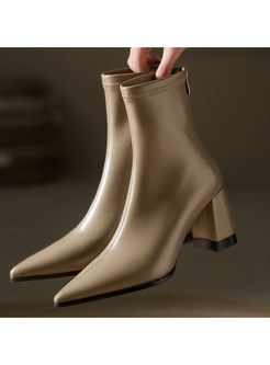 Lite Pointed Toe Square Heel PU Womens Boots