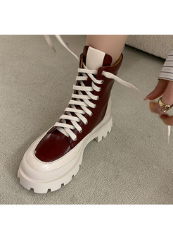 Fashion Lace-Up Fastening Color Contrast Platform Womens Bootie