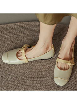 Fashion Contrasting PU Round Toe Flat Shoes For Women