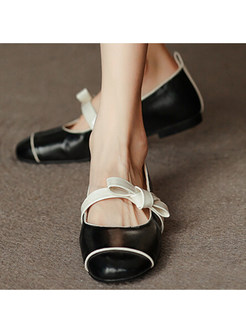 Fashion Contrasting PU Round Toe Flat Shoes For Women