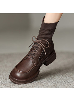Fashion Patch Lace-Up Fastening Womens Platform Boots