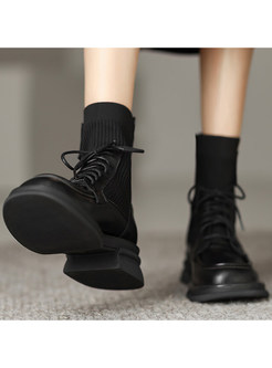 Fashion Patch Lace-Up Fastening Womens Platform Boots