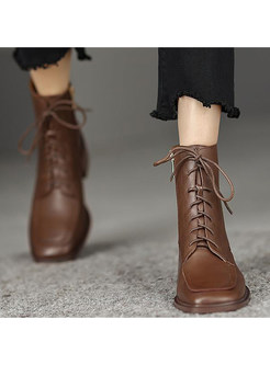 Vintage Lace-Up Square Heel Womens Boots
