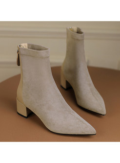 Stylish Suede Pointed Toe Square Heel Womens Boots