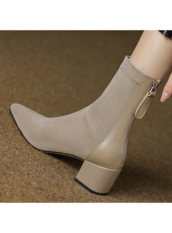 Stylish Suede Pointed Toe Square Heel Womens Boots