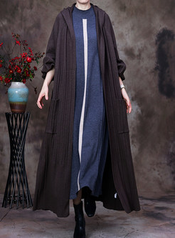 Relaxed Batwing Sleeve Hooded Oversize Long Cardigan Outwear For Women