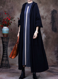 Relaxed Batwing Sleeve Hooded Oversize Long Cardigan Outwear For Women
