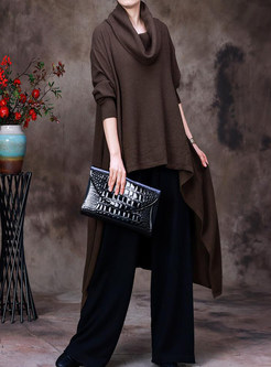 Fashion Turtleneck Long Sleeve Irregular Hem Sweaters For Women