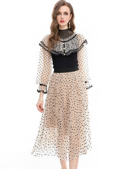 Sweet & Cute Polka Dot Contrasting Mesh Midi Dresses